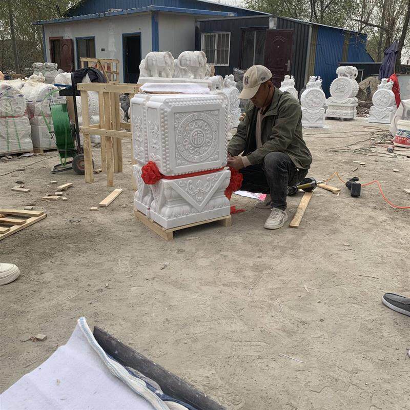 石雕门墩抱鼓石汉白玉一对家用石鼓墩自建房别墅庭院门口装饰摆件