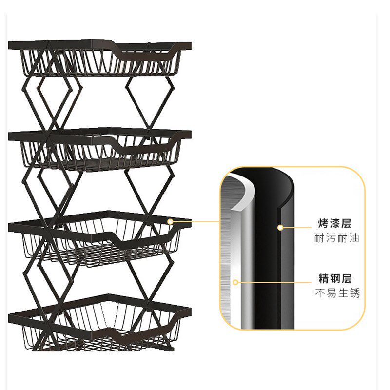 厨房置物架落地折叠菜架多层夹缝水果蔬菜篮家用收纳框架子带滚轮