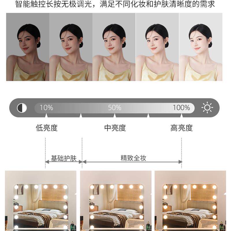 ins风装饰led化妆镜带灯新房卧室梳妆台补光镜网红桌面美妆镜