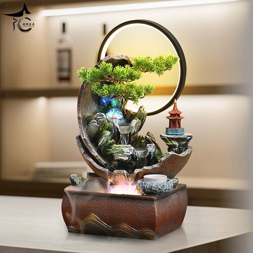 新中式假山流水桌面喷泉客厅茶室玄关循环水招财风水轮摆件送礼
