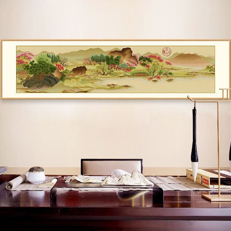 溪山春晓图十字绣2024新款线绣客厅大幅山水画风景满绣自己绣手工