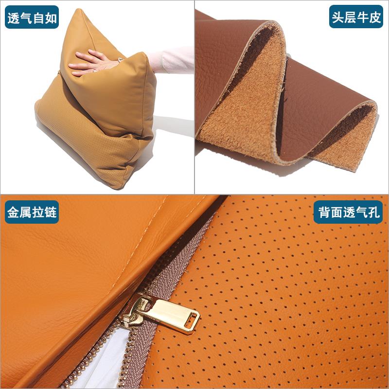 真皮护腰枕轻奢进口头层牛皮靠垫客厅办公室车用方形羽绒沙发抱枕