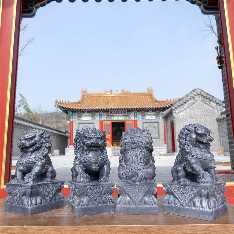 石雕石狮子摆件一对家用天然石头青石雕刻别墅门口阳台房顶小狮子