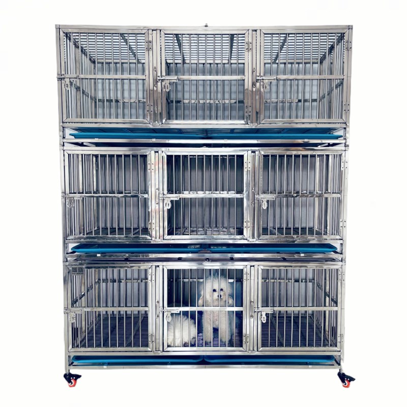 不锈钢分层双层宠物店寄养繁殖狗笼子犬舍医院折叠加粗厚玻璃定做
