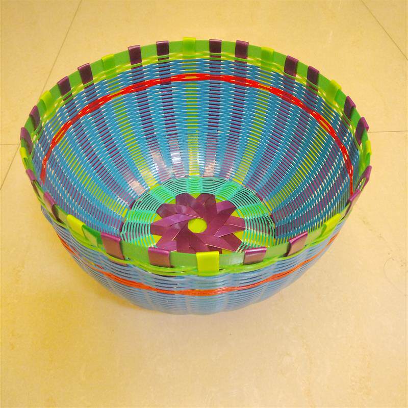 塑钢带底坐手工编织篮子家用定制拜神篮子塑料长方形圆形篮