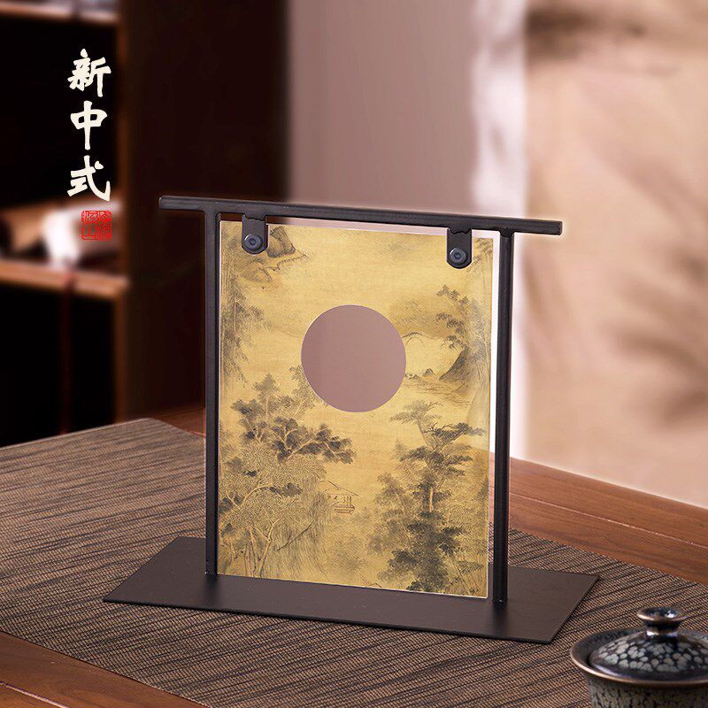 新中式桌面小屏风摆件创意入户玄关边柜电视柜摆画茶室装饰品摆画