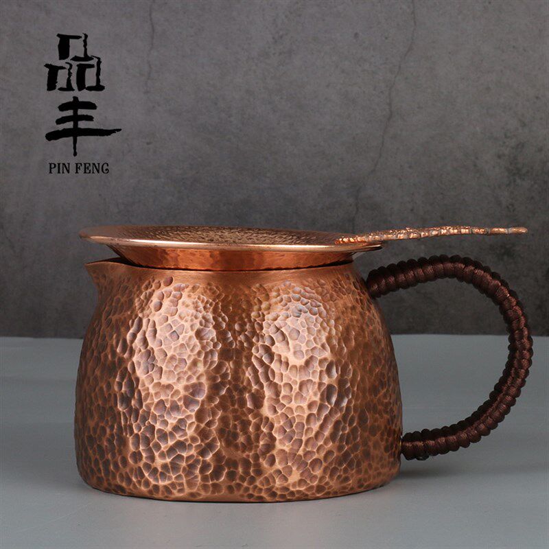 品丰纯铜手工锤纹紫铜公道杯纯铜手工功夫茶滤分茶器茶海沏茶茶具