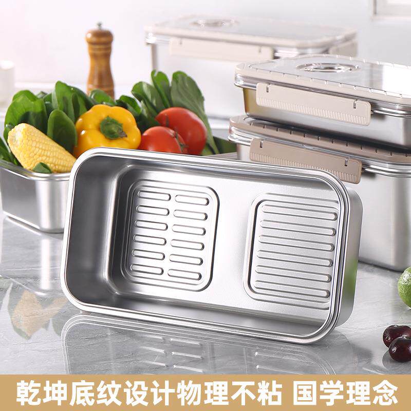 316手提保鲜盒食品级不锈钢带盖大盒子密封饭盒收纳可提手保鲜盒
