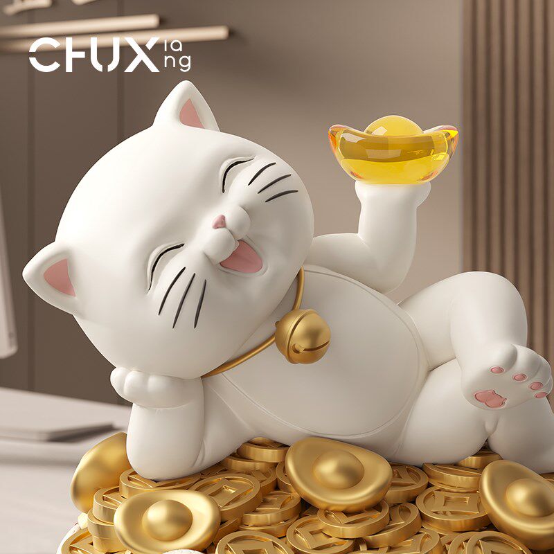 躺赚招财猫摆件福袋存钱罐送朋友店铺招财公司前台装饰开业礼物