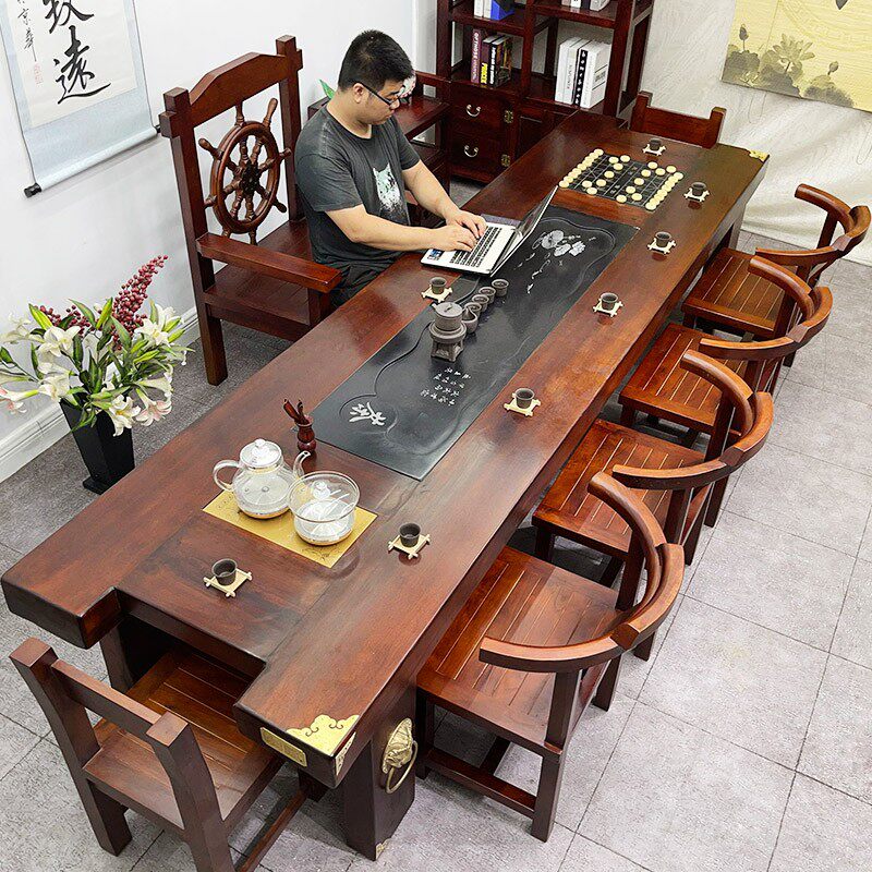 老船木茶桌椅组合功夫茶台实木办公室大桌子茶具套装一体简约茶几