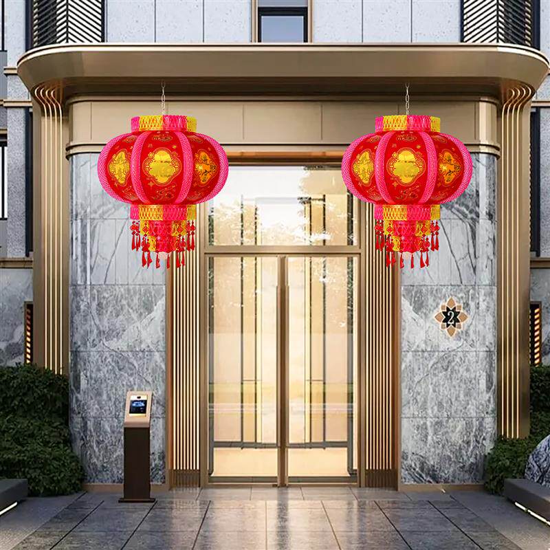 2026新款七彩旋转走马灯笼LED新年春节阳台乔迁结婚大门灯笼一对