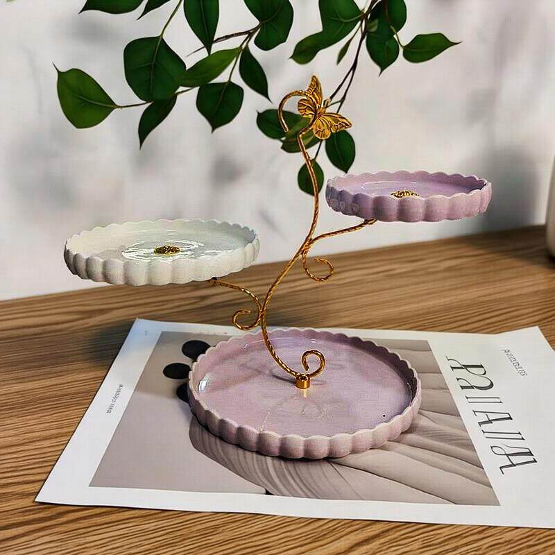 欧式轻奢三层水果盘甜品台多层蛋糕架干果盘茶点心托盘甜品展示架