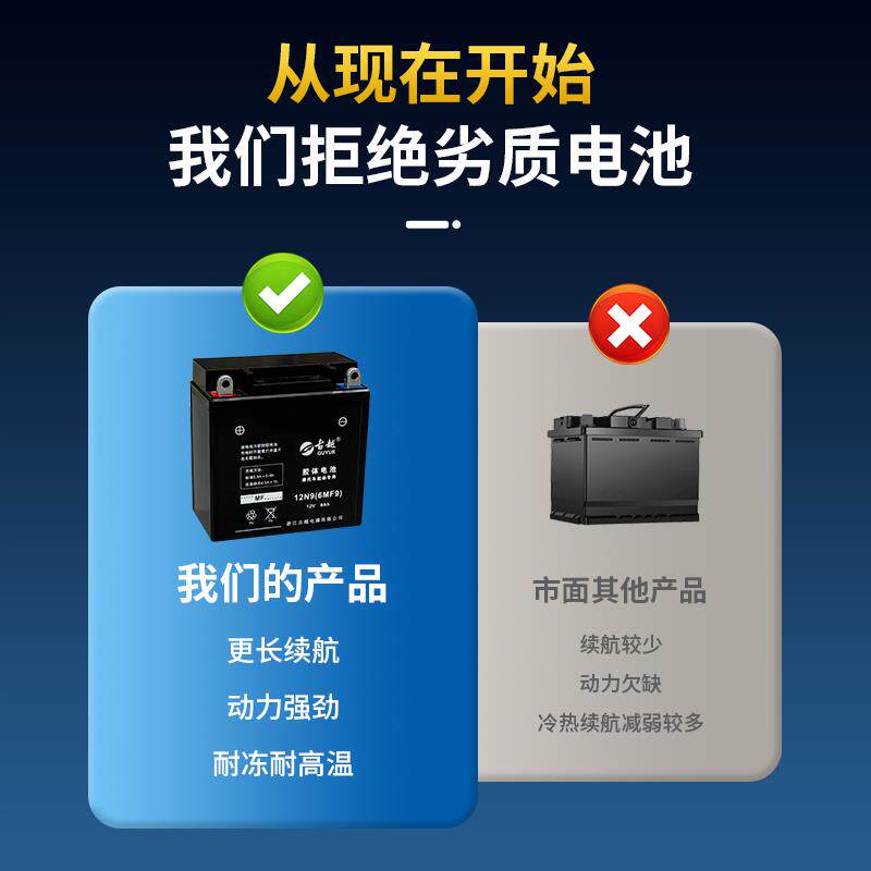 古越摩托车胶体干电池12V9a7a5ah弯梁车125踏板车电瓶12V伏通用