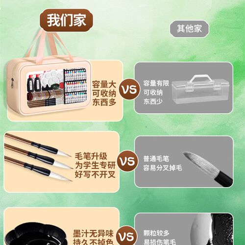 国画颜料初学者套装24色用品工具小学生初学水彩画宣纸生宣毛笔水