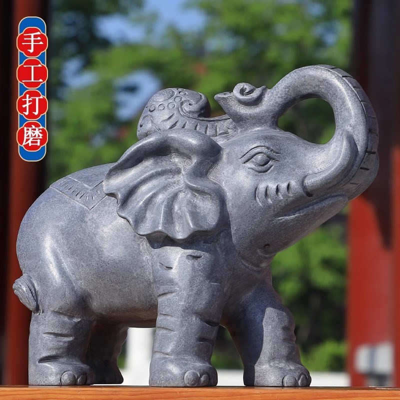 青石石雕大象石头摆件一对家用门口门前看门石材雕刻吸水象小石象