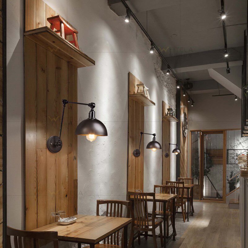 工业风餐厅装饰墙壁灯伸缩铁艺灯卧室床头咖啡馆简约玻璃灯罩壁灯