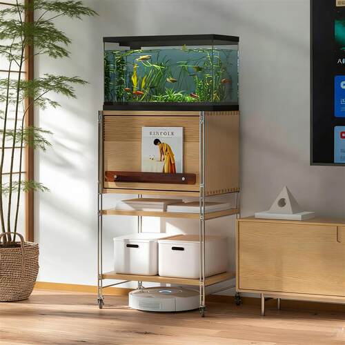 可换水移动扫地机器人置物柜全榆木置物架家用鱼缸放置柜收纳架子