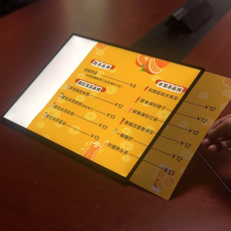LED发光点餐桌面菜单牌吧台展示推广广告挂墙装饰灯箱插画海报架
