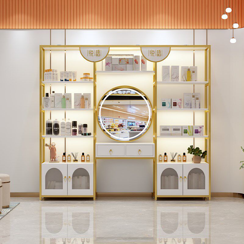 美容院产品展示柜轻奢化妆品展示架美甲店货架置物架子母婴陈列柜