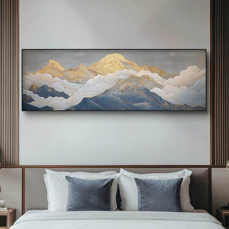 新中式背有靠山客厅装饰画卧室床头挂画办公室风水壁画有山无水