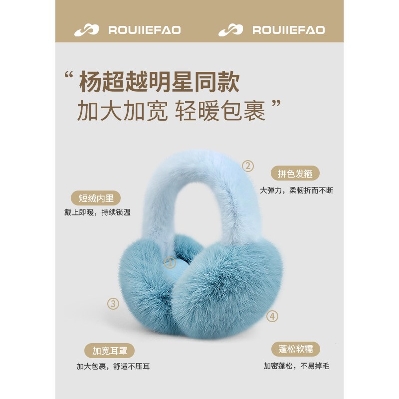 杨超越同款蓝色仿兔毛绒耳罩女冬季加厚保暖耳套骑车滑雪耳包耳捂