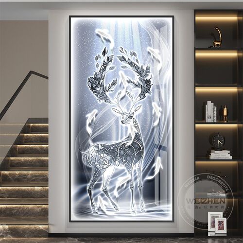 九鱼图轻奢led灯入户玄关装饰画走廊过道挂画壁画简约现代高级感