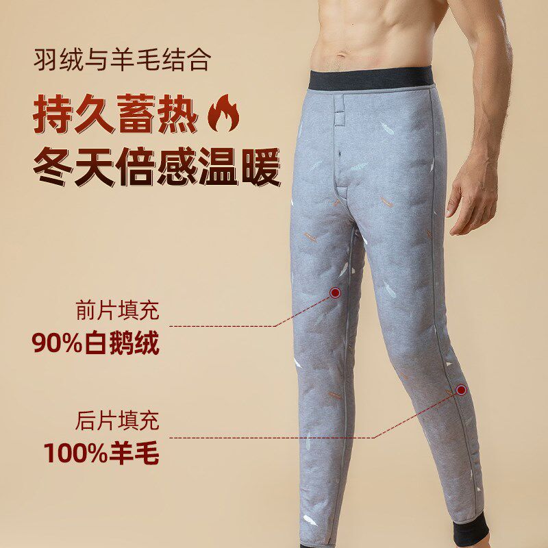 男士保暖裤加绒加厚棉裤冬季紧身打底裤东北发热内穿青年鹅羽绒裤