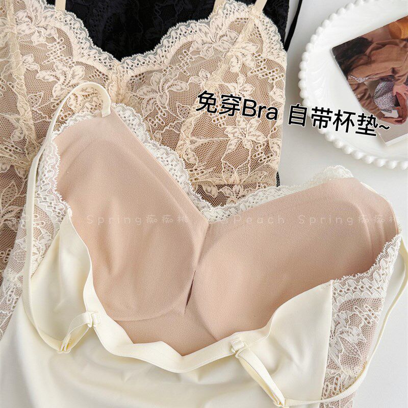 2025新款纯欲蕾丝背心加绒加厚冬季保暖内衣美背一体式文胸女款秋
