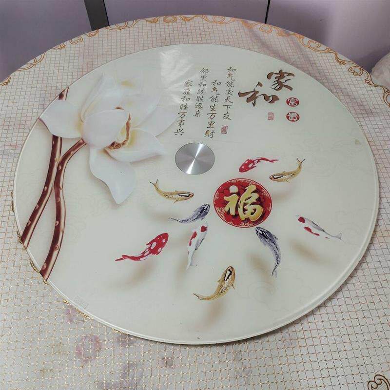 钢化玻璃家用转盘玻璃圆桌面旋转圆桌饭店转桌印花钢化玻璃桌面