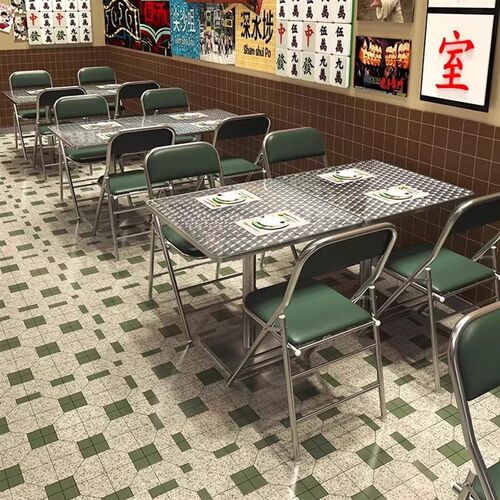 工业风鱼鳞纹桌椅 可定制大排档商用不锈钢折叠桌椅