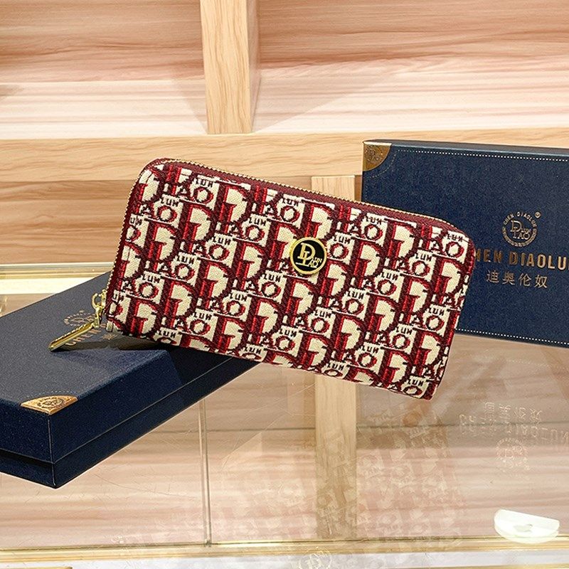 时尚优雅女士钱包长款钱包红色钱夹多卡位手拿包大容量拉链手包