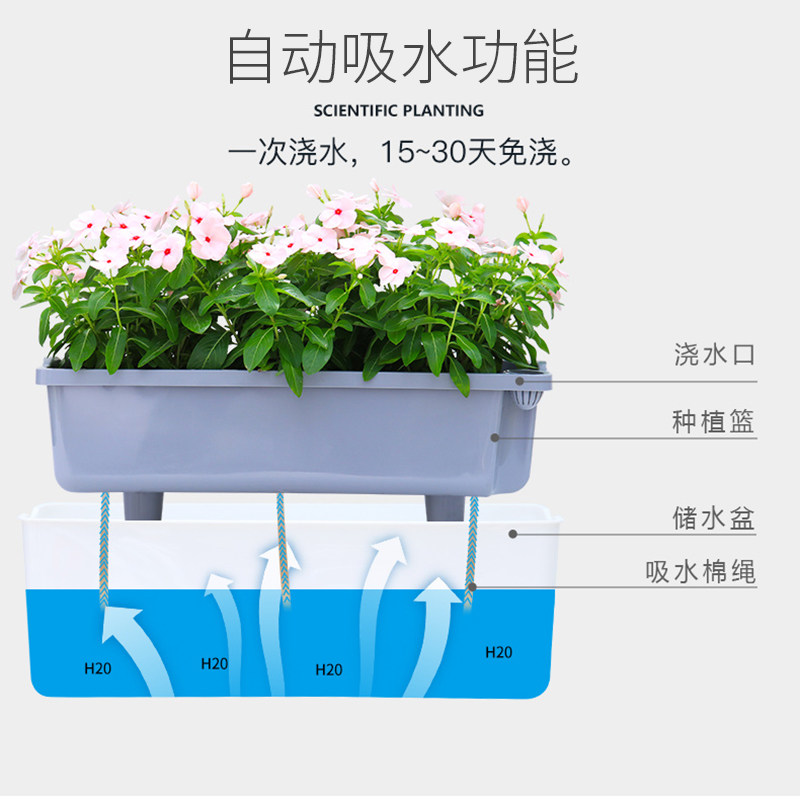 阳台自吸水懒人长方形花盆壁挂种菜盆专用蔬菜种植箱塑料长条花槽
