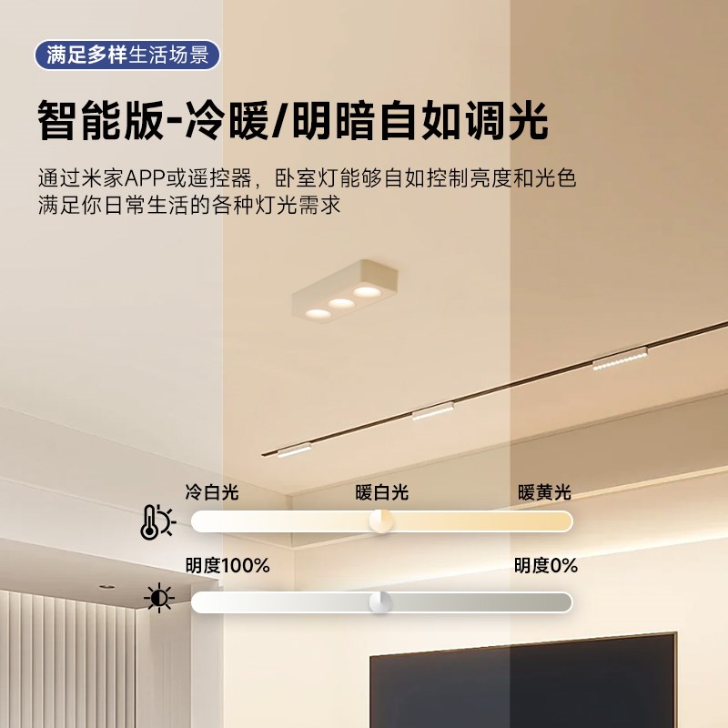 明装led斗胆射灯全光谱护眼防眩客厅卧室无主灯三头长方形吸顶灯