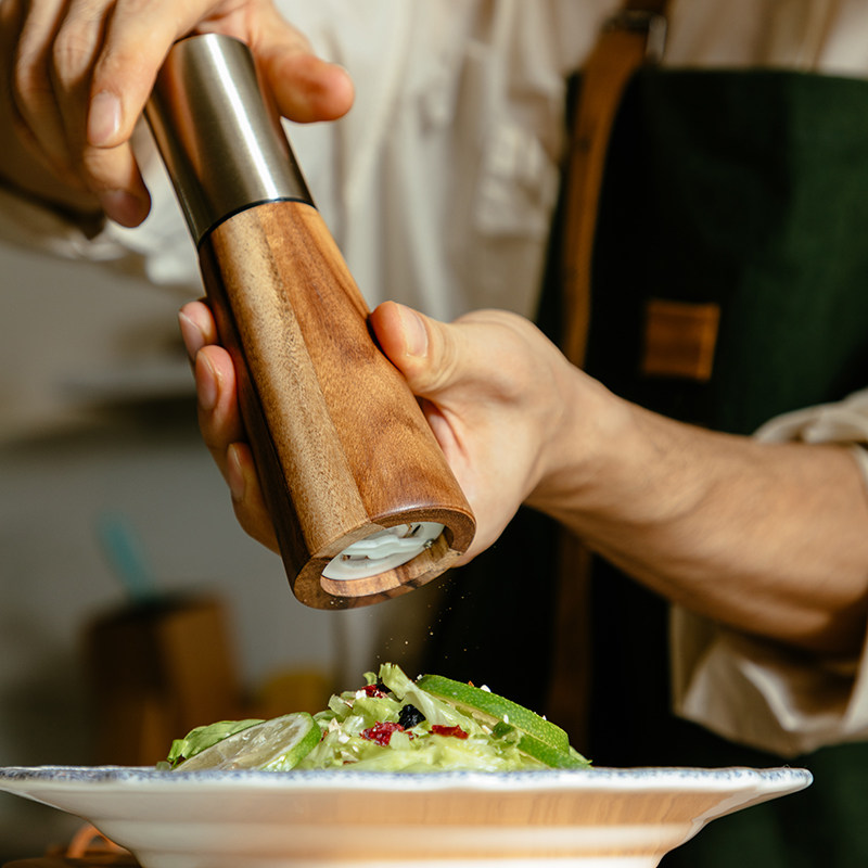 家用手动胡椒研磨器黑胡椒粒粉咖啡豆研磨器实木花椒海盐调味罐