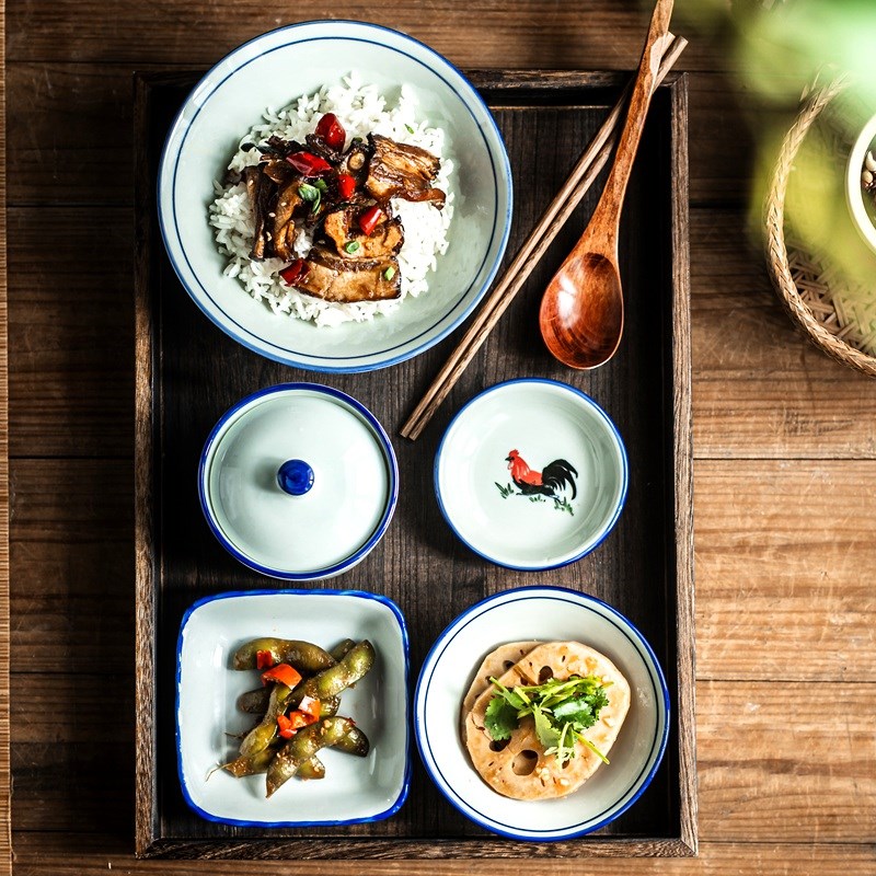 碗筷套装单人一套吃饭碗家用碗碟套装一人食仪式感餐具陶瓷鸡公碗