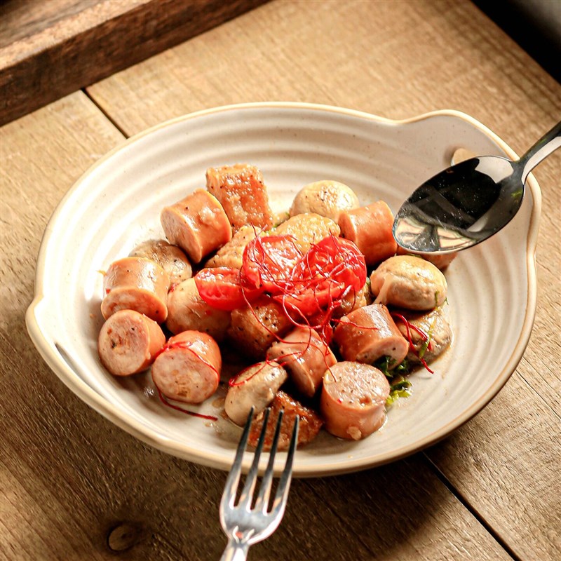 西餐盘9寸盘子饭盘双耳陶瓷盘凉菜盘叉勺套装圆盘餐具沙拉盘深盘
