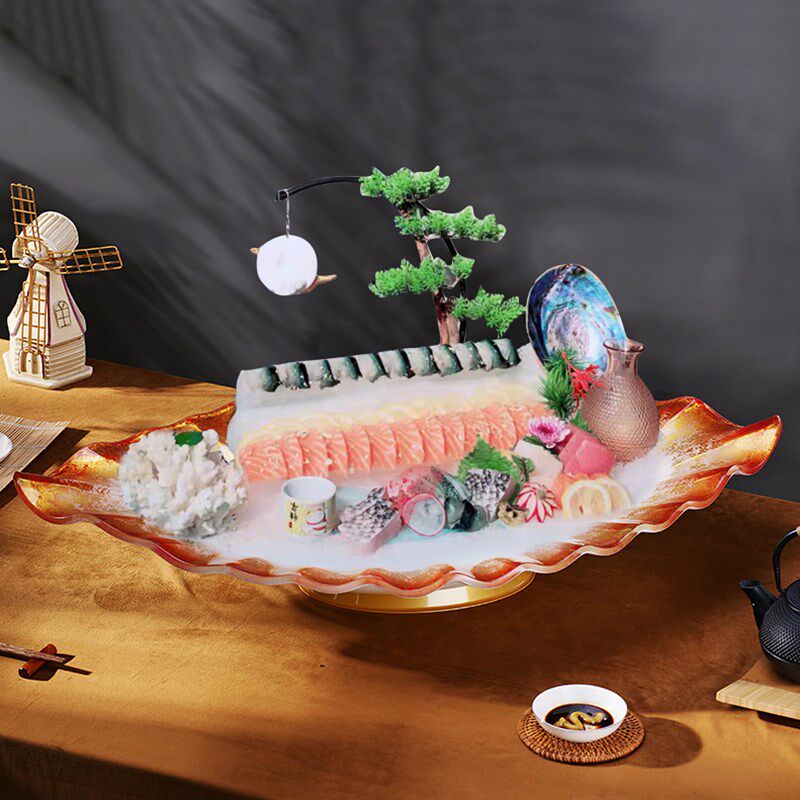 高端三文鱼刺身盘冰盘干冰创意餐具海鲜姿造鱼生刺生专用摆盘盘子
