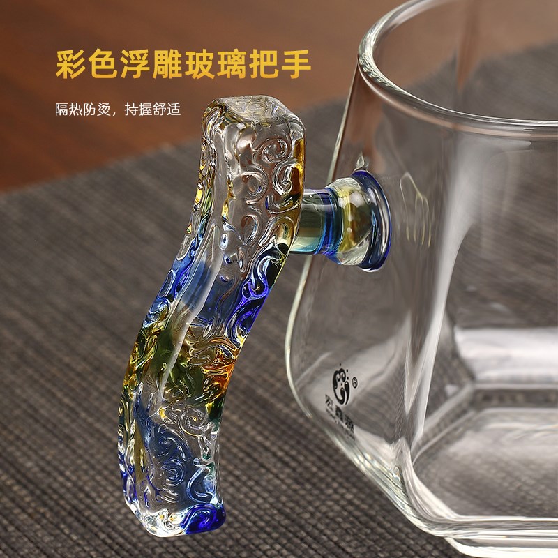 新款高硼硅耐热玻璃公道杯茶滤网一体加厚彩把分茶器专用茶具配件