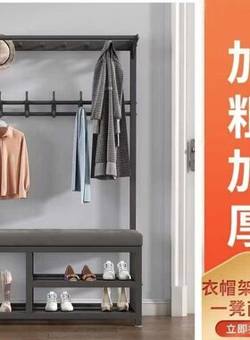 换鞋凳挂衣架一体家用进门口衣帽架可坐软包坐垫鞋架衣架落地立式