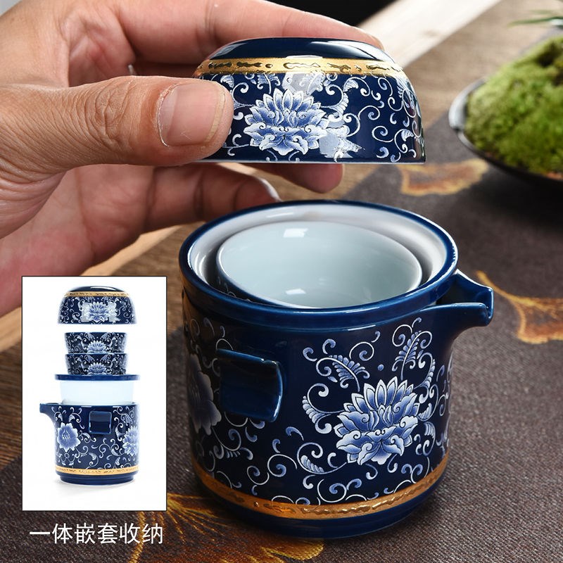 快客杯旅行茶具套装珐琅彩一壶二杯办公便携包防烫功夫茶壶茶杯子