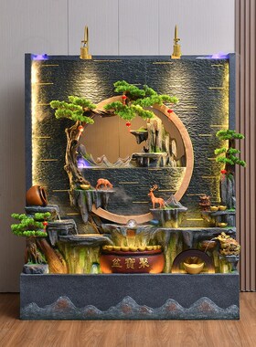 中式客厅水幕墙屏风假山流水喷泉摆件招财景观循环水庭院花园造景