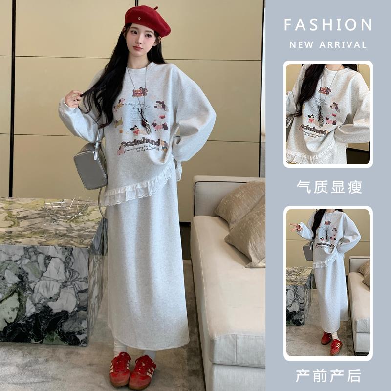 孕妇装2026新款秋冬季套装休闲卫衣上衣半身裙两件套孕妈法式穿搭