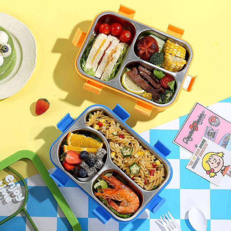 学生午餐盒上班简约304不锈钢饭盒分格密封卡扣防漏便当盒带餐具