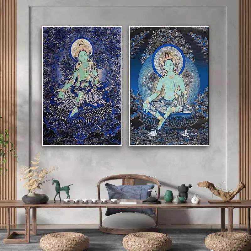 新款唐卡绿度母藏式西藏观音释迦牟尼佛像文殊普萨画像挂画玄关