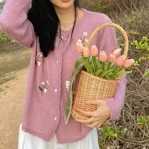 草编藤编家居装饰田园风手工编织花篮客厅干花插花花篮小提篮