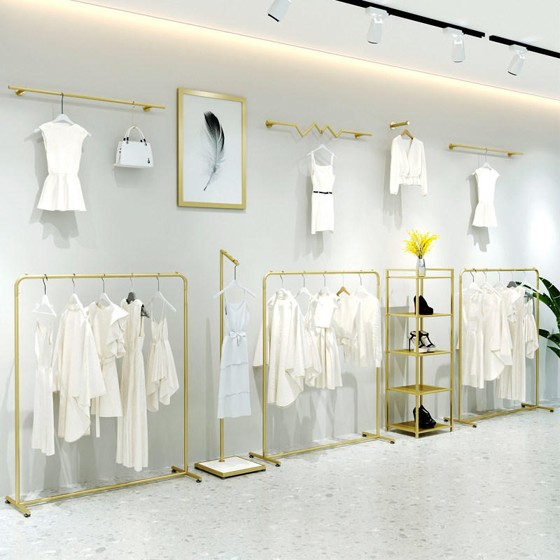 服装店展示架女装店货架落地式组合上墙挂衣架衣服架子金色服装架
