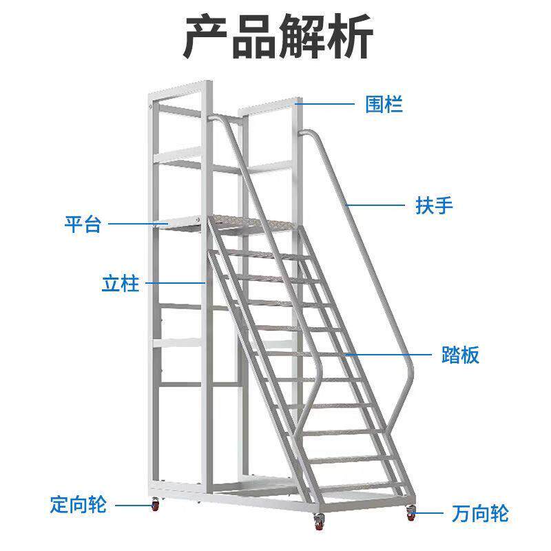 仓库超市库房可移动登高平台梯子货架上货卸货理货梯子防滑防锈