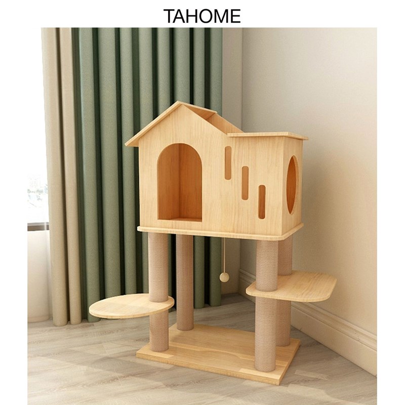 TAHOME豪华猫别墅小型猫爬架实木猫架超大猫屋猫爬架一体猫窝猫树