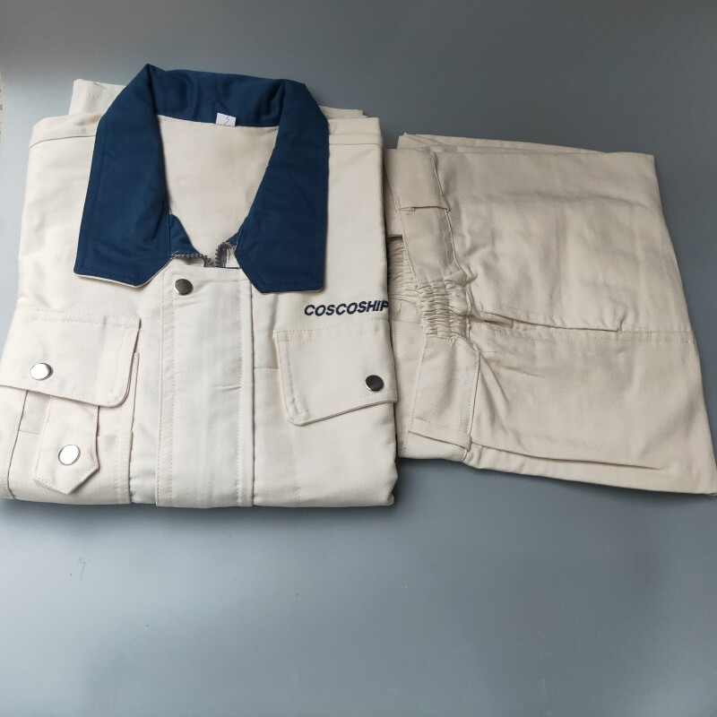 棉白色中远船务船厂电焊打磨套装工作服耐磨男女防护服