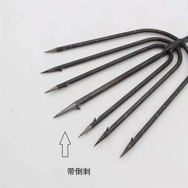 老式叉子多功能锻打鱼叉七齿实心老式铁手工大倒刺叉头叉鱼插鱼